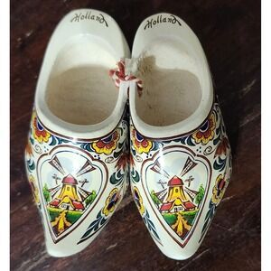 Vintage Handpainted, Handbook Carved Decorative Minature Holland Shoes